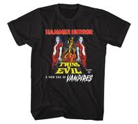 Hammer Horror Poster Twins Of Evil T-Shirt Manica Corta Uomo Nero Cotone