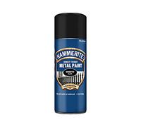 Hammerite Vernice spray per metallo, diretta alla ruggine, vernice nera metallica, finitura liscia, resistente alla corrosione, vernice lucida nera e rimozione ruggine, protezione 8 anni, spray da 400