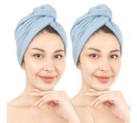 Hammetex Asciugamano per Capelli Donna Set da 2 - Turbante in 100% Cotone - Certificati OEKO-TEX - Morbidi, Assorbenti - Turbante con Bottone