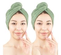 Hammetex Set di 2 asciugamani da bagno 100% cotone, morbidi assorbenti e ad asciugatura rapida, asciugamano con bottone, per capelli, donna, verde salvia