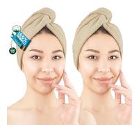 Hammetex Set di 2 asciugamani da bagno in 100% cotone, morbidi assorbenti e ad asciugatura rapida, asciugamano con bottone, per capelli, donna, colore beige