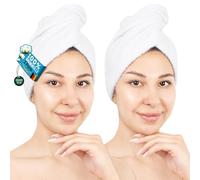 Hammetex Set di 2 asciugamani da bagno in 100% cotone, morbidi assorbenti e ad asciugatura rapida, asciugamano con bottone, per capelli, donna, colore bianco