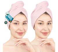 Hammetex Set di 2 asciugamani per capelli con bottone, 100% cotone, ad asciugatura rapida, assorbente, certificati Oeko-TEX, rosa