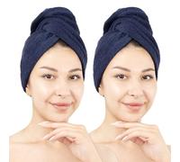 Hammetex Turbante Capelli Donna Set da 2 - Asciugamano per Capelli in 100% Cotone - Certificato OEKO-TEX - Molto Assorbente, Asciuga Rapidamente i Capelli - Turbante con Bottone