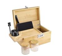 HAMON Grande scatola di bambù con serratura a combinazione, set di scatole portaoggetti in legno, con contenitore in vetro e vassoio, regalo per uomini (26 x 18 x 13 cm)