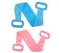 HAMPPLIES 2 pezzi Spugne Doccia in Silicone Doppio Lato Esfoliante Corpo con Cinturino per Massaggio e Pulizia Schiena Resistente e Confortevole Colori Blu e Rosa