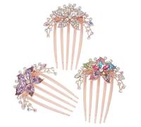 HAMPPLIES 3 Pezzi Pettine per Capelli da Donna Stile Cinese con Strass Colorati da Pettini Larghi Decorativi per Sposa Damigelle e Feste Design Floreale Scintillante Resistente e Versatile