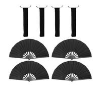 HAMPPLIES 4 Pezzi Ventaglio da Kung Fu Nero Ventaglio Manuale per Tai Chi e Danza Tradizionale Impugnatura Ergonomica e Suono Nitido per Performance Marziali