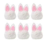 HAMPPLIES 6 Pezzi Mini Coniglietti di Peluche con Pompon e Orecchie da Coniglio Color Bianco, Decorazioni Leggere per Feste Pasquali e Accessori Fai da Te per Cerchietti e Ghirlande,