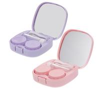 HAMPPLIES Custodia per Lenti a Contatto da Viaggio 2 Pezzi Specchio Portatile e Compatto Astuccio per Lenti Cosmetiche a di Perdite Organizer Pratico e Leggero per Uso Esterno