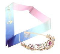 HAMPPLIES Fascia Compleanno con Colorata e Tiara Sposa per Nuziale Ballo e Cosplay Accessori Eleganti per Foto e