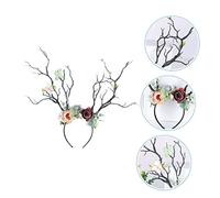HAMPPLIES Fascia Natalizia Con Corna Di Cervo e Fiori Cerchietto Con Rami Decorativi Per Festa Accessorio Capelli Elegante Per Foto e Occasioni Festive
