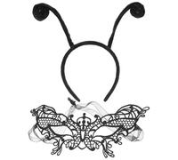 HAMPPLIES Fascia per Chioma Antenna Nera e Maschera a Farfalla Set da 2 Pezzi per Feste di Halloween Cosplay Accessori per Chioma da Festa e Fotografia