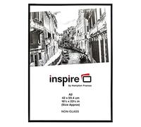 Hampton Frames Backloader Cornice portafoto A2 (42x59 cm) in acrilico nero, modanatura 9 mm, vetro Lexi, montaggio a parete, orientamento verticale/orizzontale