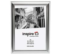 Hampton Frames Cornice A4 Argento Cromato per Foto o Certificati, Profilo Curvo 30mm, Autoportante o da Parete, Chiusura Clip, Montaggio Orizzontale/Verticale