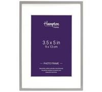 Hampton Frames MAYFAIR cornice portafoto argento 9x13 cm, profilo smussato, supporto bianco 25 mm, vetro, retro velluto grigio, da tavolo o parete