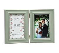 Hampton Frames Paloma cornice portafoto doppia 2x 10x15 cm, stile shabby chic, legno MDF verde salvia, effetto invecchiato, autoportante, vetro protettivo