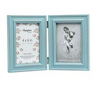 Hampton Frames PALOMA PAL301904B Cornice portafoto doppia in vetro 10x15 cm azzurro in MDF effetto invecchiato, autoportante verticale, retro con clip girevoli