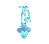 Hampton Nautical Rustic Dark Blue Whitewashed Cast Iron Wall Mounted Palmtree apribottiglie 15,2 cm - Coastal Beach Decor, Dark Blue