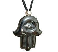 Hamsa Ciondolo Collana Ematite Zirconi Pietra Occhio Protezione Malocchio Gio...