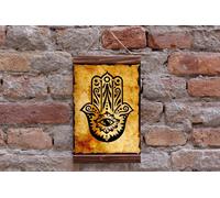 Hamsa Hand Charm Kabbalah Talisman Wood Framed Canvas Art Print, Judaism Zohar