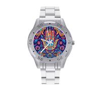 Hamsa Mano di Fatima Meditation Mandala Orologi da uomo in acciaio inox orologio analogico al quarzo orologio da polso business, Stile:, regular, Bracciale