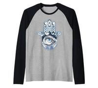 Hamsa Mano Meditazione Yoga Mano Di Fatima Uomini Donne Maglia con Maniche Raglan