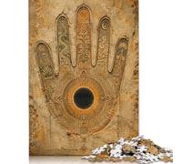Hamsa Mano Rustica Puzzle 1000 Pezzi, Motivo mistico bohémien | Design protettivo per le mani, Arte del simbolo spirituale, Puzzle per Adulti, Rompicapo, Sfida Puzzle, 14+, 70x50cm.