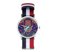 Hamsa, orologio da polso analogico al quarzo con mano di Fatima, per meditazione e meditazione, con mandala, per uomo e donna, cinturino in nylon, Stile:, regular, Cinturino