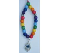 Hamsa Turco Evil Eye da Auto Ciondolo & Legno IN Legno Perline Mano di Fatima