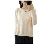 Hamthuit - Maglione sottile in cotone da donna, a collo tondo, tinta unita, pullover in maglia, primavera, per l'esterno, top, Bianco crema, L