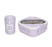 Hamwesh Box, Lunch Box Tutto in Uno con 3 Scomparti, Contenitore a Tenuta Stagna per Microonde con Tazza, Bacchette e Cucchiaio per Bambini Adulti Studenti Lavoratori Ufficio Scolastico (PURPLE)