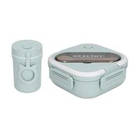 Hamwesh Box, Lunch Box Tutto in Uno con 3 Scomparti, Contenitore a Tenuta Stagna per Microonde con Tazza, Bacchette e Cucchiaio per Bambini Adulti Studenti Lavoratori Ufficio Scolastico (GREEN)