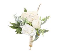 Hamwesh Corso da Polso, Rose Bianche Foglie Verdi con Manico a Nastro a Corda Morbida per la Sola da Sposa da Sposa da da da Ragazza da Ballo
