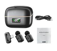 Hamwesh Microfono Wireless, Microfono Lavalier con Riduzione del Rumore AI e Voce, Mini con Custodia di Ricarica per Fotocamera, Registrazione Video, Vlog, Interviste (Albicocca Nera)