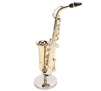 Hamwesh Miniatura di Sassofono Contralto da 6,3 Cm con Supporto | Modello di sassofono in metallo per l\'arredamento della casa delle bambole, ornamento per la sala della musica, espositore