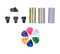 Hamwesh Set di Diapositive per Chitarra, 3 Diapositive di Materiali Acciaio Acrilico Ottone con 6 Plettri 3 Plettri per Dita 1 Plettro per Pollice per Chitarra Elettrica Basso Banjo Ukulele