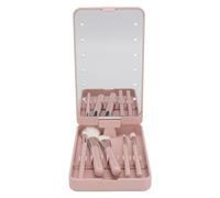 Hamwesh Set di Pennelli per Trucco Viaggio, Specchio LED Ruotabile con Portapennelli Integrato per Applicazione di Fondotinta, Correttore, Fard e Ombretto, Kit di Pennelli per Trucco Portatile per