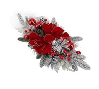 Hamwesh Swag Natalizio, Ghirlande per Scale per Scale in PVC da 60x30 Cm con Bacche Rosse Coni di Pino per Decorazioni per all'aperto Interno (Rosso Senza Luce)