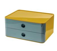 HAN 1x cassettiera ALLISON SMART-BOX, blu, 2 cassetti, impilabile | Prodotto in Germania, piedini in gomma, divisorio, contenitore, 260x195x125 mm, cassetti scorrevoli, sistema di cassetti