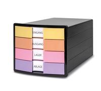 HAN Cassettiera IMPULS 2.0 con 4 cassetti chiusi per DIN A4/C4 con etichetta, blocco estraibile, piedini in gomma per mobili, qualità premium, 1012-139, nero/pastello