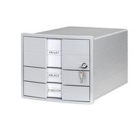 HAN Cassettiera IMPULS - Design moderno per formati di carta DIN A4/C4 con 3 cassetti chiusi e serratura, incluso inserto, grigio chiaro 1018-11