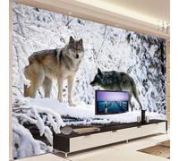 HAN MAN XIU Carta da parati 3D autoadesiva con paesaggio innevato e branco di lupi, ideale come sfondo per il divano del soggiorno, un'opera d'arte per la decorazione della casa.