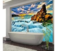 HAN MAN XIU Carta da parati 3D autoadesiva con paesaggio marino, nuvole colorate e cascata, ideale come sfondo per il divano del soggiorno e per la decorazione della casa.