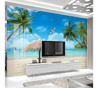 HAN MAN XIU Carta da parati 3D con cielo azzurro spiaggia palme da cocco e paesaggio marino perfetta come sfondo per il divano del soggiorno e per l'arredamento di casa.