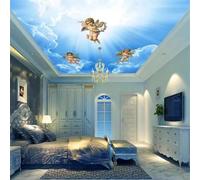 HAN MAN XIU Carta da parati 3D per soffitti con murales di cielo azzurro, nuvole bianche e angeli soleggiati - Carta da parati decorativa in stile Art Déco per soffitti di salotti e camere da letto