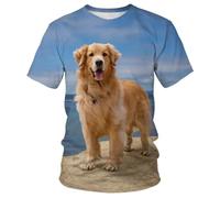 HAN MAN XIU Estate Simpatica Animal Golden Hair Pattern 3D Printed T-Shirt Men Women Casual Loose Round Neck Short Sleeve Top