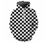 HAN MAN XIU Felpa Classica con Cappuccio da Uomo e Donna per Autunno/Inverno, Comoda e Casual, con Stampa 3D a Quadri Bianchi e Neri
