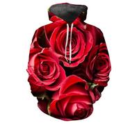 HAN MAN XIU Felpa con Cappuccio con Motivo Floreale Rosso Stampato in 3D, Felpa con Cappuccio a Maniche Lunghe da Uomo e da Donna, Abbigliamento Casual Streetwear dalla vestibilità Ampia