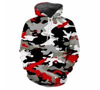 HAN MAN XIU Felpa con Cappuccio con Stampa Digitale Motivo Mimetico Rosso da Uomo e Donna, Felpa Casual a Maniche Lunghe